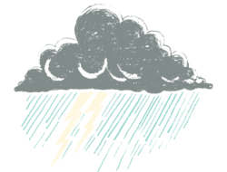soft drawing of a storm cloud with rain and lightning