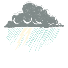 soft drawing of a storm cloud with rain and lightning