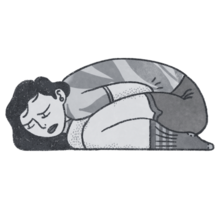 an illustration of someone curled up with bad menstrual cramps