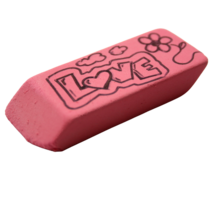 an eraser with doodles about love on it